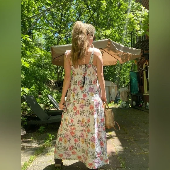 House of Harlow 1960 Dress Floral Linen Tier Bow Tie Shoulders Sz M - Picture 4 of 16